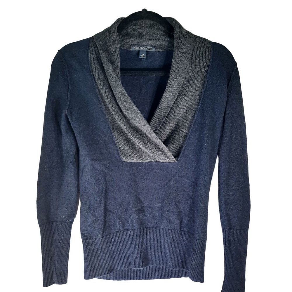 Banana Republic V-Neck Shawl Collar Sweater Navy Blue Wool Cashmere